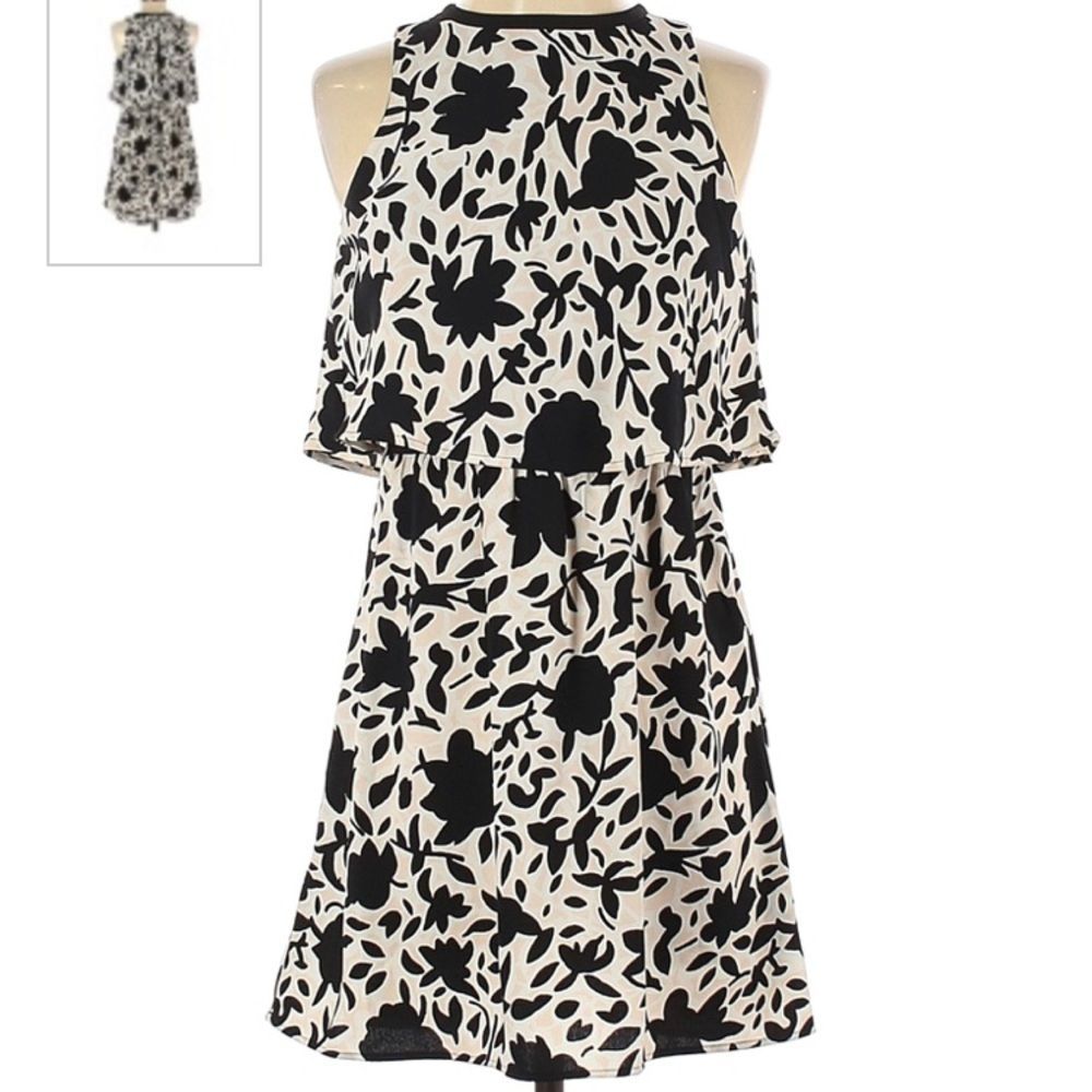 📸☀️ Trend Alert Ann Taylor Loft Layered Floral Ivory & Black Sleeveless Dress